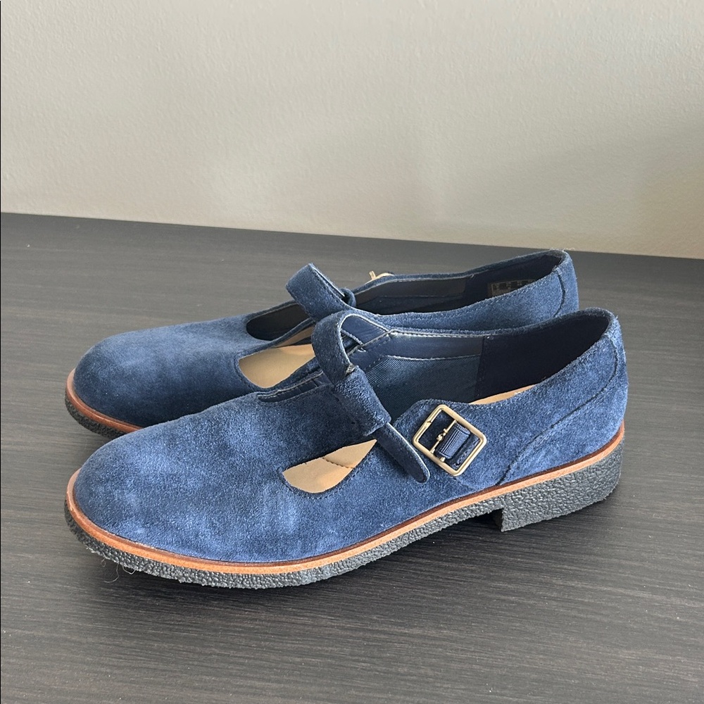 Clarks Navy Suede Mary Jane Flats